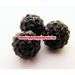 Shamballa gyöngy. 10 mm. Fekete. 10db.