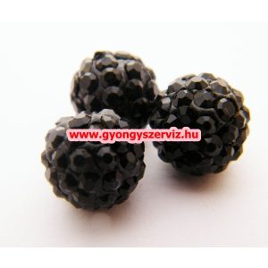 Shamballa gyöngy. 10 mm. Fekete. 10db.