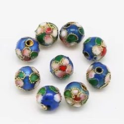 10db. Cloisonne gyöngy. Rekeszzománc gyöngy. 8mm. Kék.