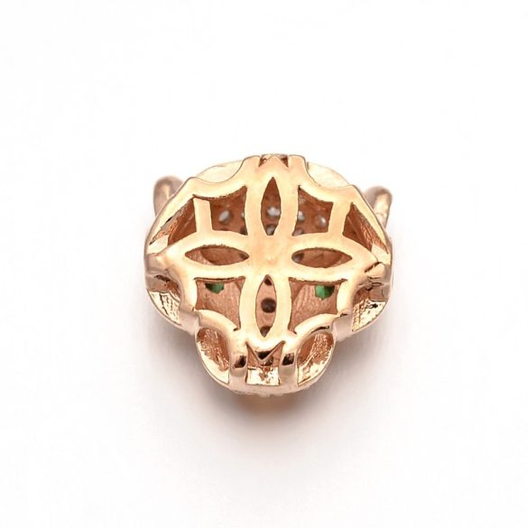 Kiárusítás! Cirkon leopárd fej gyöngy. Rózsaarany szín, zöld szem.