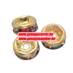   100db. . Strasszos köztes gyöngy, rondella. 6mm. Arany, szívárvány. AAA. 