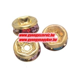 100db. . Strasszos köztes gyöngy, rondella. 6mm. Arany, szívárvány. AAA. 