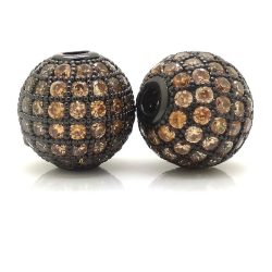   Kiárusítás! Cirkon kristályos köztes gyöngy. 8mm. Fekete, pezsgő színű kristály.