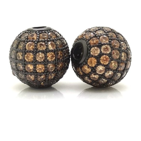 Kiárusítás! Cirkon kristályos köztes gyöngy. 8mm. Fekete, pezsgő színű kristály.