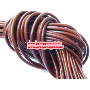 Hengeres bőr szál, bőr zsinór. 2mm.  Csokoládé. 10db/csomag.