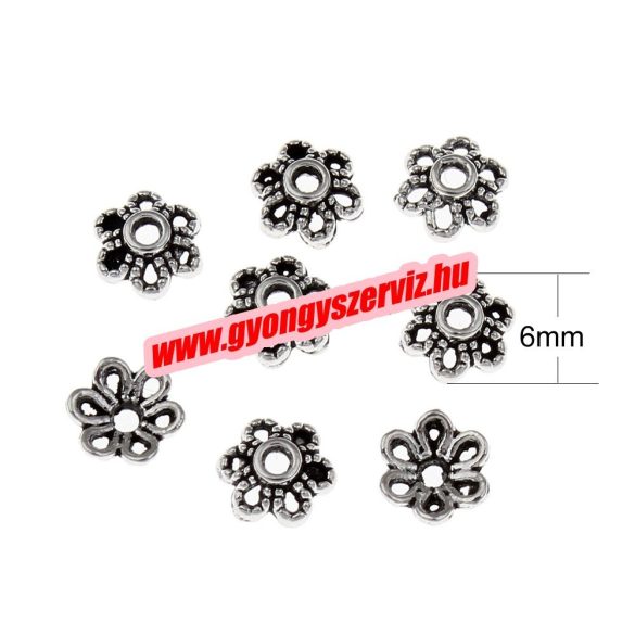 Gyöngykupak. 6mmx2mm. Antik ezüst szín.  100db.