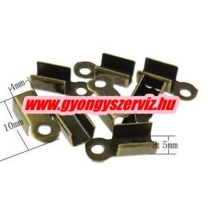 100db. Szalagvég, zsinór vég. Végzáró elem. 10x4x3.5mm. Antik bronz szín.