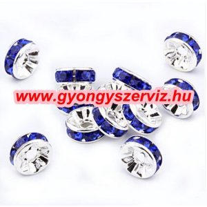 Strasszos fém köztes gyöngy. Rondell. Sötétkék. 6x3mm. AAA.  100db/csomag.