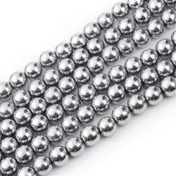1 szál hematit ásványgyöngy. 6mm. Platina szín.
