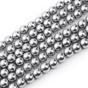 1 szál hematit ásványgyöngy. 6mm. Platina szín.