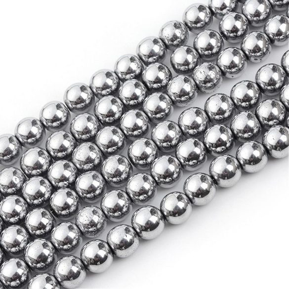 1 szál hematit ásványgyöngy. 6mm. Platina szín.