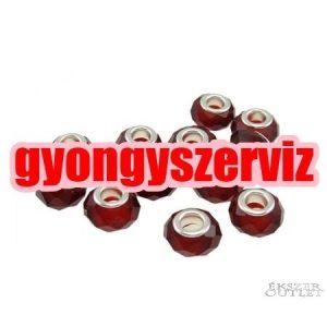 Pandora stílusú üveggyöngy. Csiszolt kristály. Piros.  10 db/csomag.