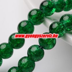 1 szál.  Roppantott üveggyöngy. 6mm, 8mm. Smaragd zöld. 