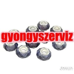   Pandora stílusú üveggyöngy. csiszolt kristály. Szürke.  10 db/csomag.