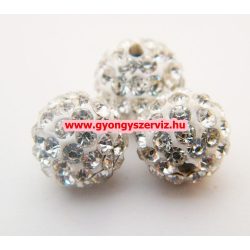 Shamballa gyöngy. 10 mm. Fehér.  10db.