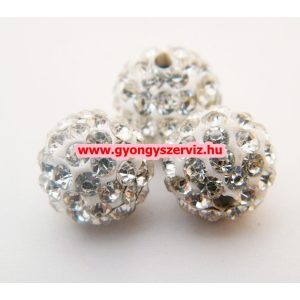 Shamballa gyöngy. 10 mm. Fehér.  10db.