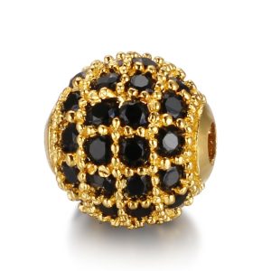 Kiárusítás! Cirkon köztes gyöngy. 10mm. Arany szín, fekete kristály.