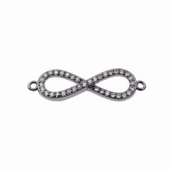   Kiárusítás! Cirkon végtelen jel, összekötő elem. Fekete szín, fehér kristály.