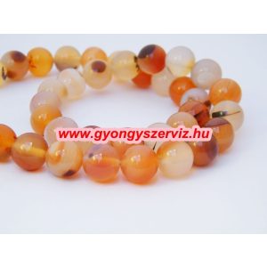 Achát ásványgyöngy.10mm. " Gyömbér mix "  1 szál.