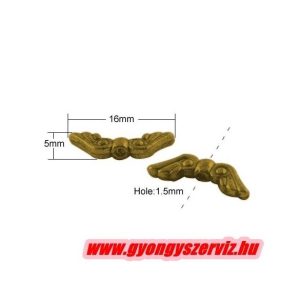 100db.  Angyalszárny köztes gyöngy. 16x5mm. Antik arany szín. 