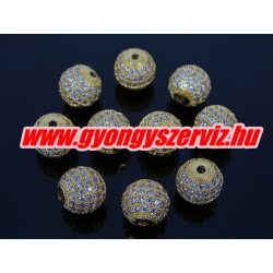   Kiárusítás!  kristályos köztes gyöngy. 10mm. Arany szín, fehér kristály.