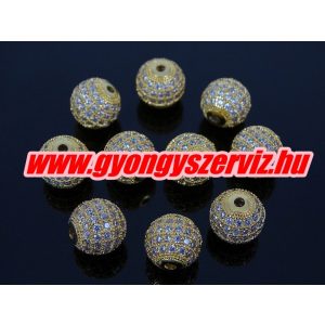 Kiárusítás!  kristályos köztes gyöngy. 10mm. Arany szín, fehér kristály.