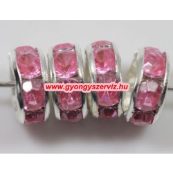 100db. Strasszos kösztes gyöngy, rondell. 8x3.5mm. Pink. 