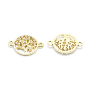 Kiárusítás! Cirkon életfa, összekötő elem. Arany szín, fehér kristály.