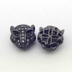   Cirkon leopárd fej köztes gyöngy. Fekete szín, fekete szem.