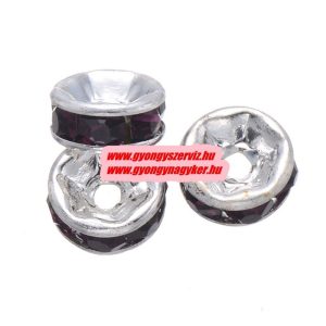 100db. . Strasszos köztes gyöngy, rondella. 6mm. Sötétlila. AAA.  