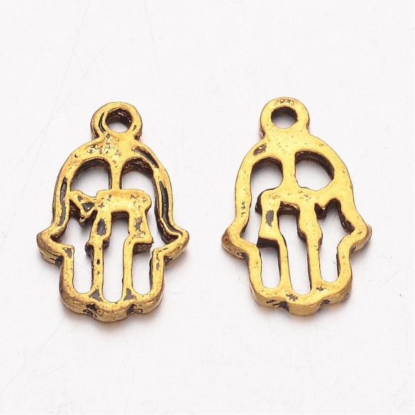 50db. Hamsa kéz. Köztes gyöngy. 20x12mm. Antik arany szín.
