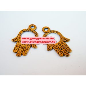 50db. Fém medál, fityegő. Hamsa kéz, fatime keze. Antik arany szín. 23x14x1.5mm. 