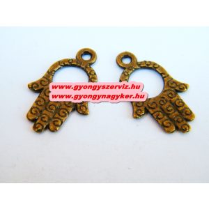 50db. Fém medál, fityegő. Hamsa kéz, fatime keze. Antik bronz szín. 23x14x1.5mm. 