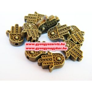 50db. Hamsa kéz. Köztes gyöngy. Fatime keze. Antik bronz. 12x10mm. 