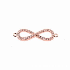 Kiárusítás! Cirkon végtelen jel, összekötő elem. Rózsaarany szín, fehér kristály.