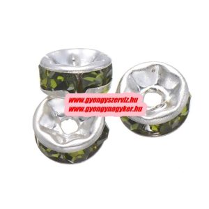 100db. . Strasszos köztes gyöngy, rondella. 6mm. Olajzöld. AAA.  