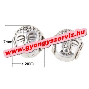 50db. Buddha gyöngy, fém köztes gyöngy. Antik ezüst szín. 7.5x7mm. 