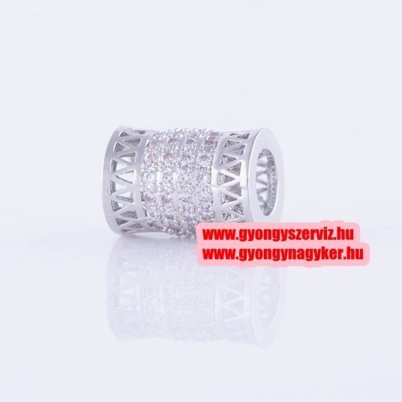 Cirkon kristályos köztes gyöngy. Cső. 8x11mm. Ezüst szín.