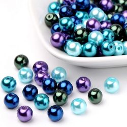 100db. Üveg tekla gyöngy. 8mm. Kékes-lila mix. AA.