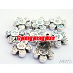  Virág. 10x3mm. Antik ezüst szín. Fémgyöngy, köztes gyöngy. 10db/csomag.