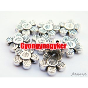 Virág. 10x3mm. Antik ezüst szín. Fémgyöngy, köztes gyöngy. 10db/csomag.