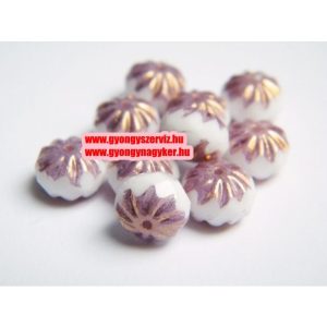 Cseh csiszolt üveggyöngy. 10x7mm. Lila, fehér. 10db/csomag.