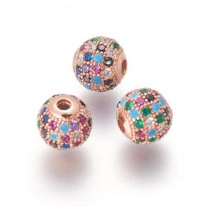 Kiárusítás! Cirkon kristályos gyöngy. 8mm. Rózsaarany szín, multi kristály.