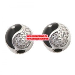   Cirkon kristályos köztes gyöngy. Yin-yang. 8mm. Fekete -fehér.