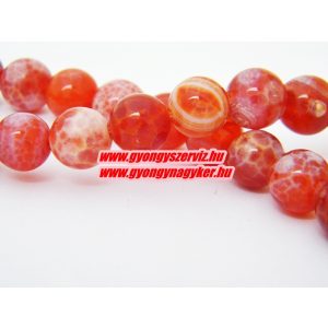 Tűz achát ásványgyöngy. 10mm.  1 szál (40cm).
