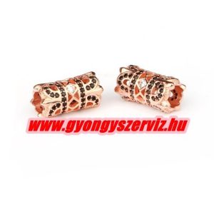 Kiárusítás! Cirkon köztes gyöngy. 15x8mm. Rózsaarany szín.