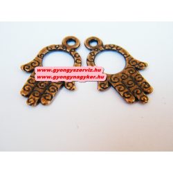   50db. Fém medál, fityegő. Hamsa kéz, fatime keze. Antik réz szín. 23x14x1.5mm. 