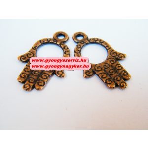 50db. Fém medál, fityegő. Hamsa kéz, fatime keze. Antik réz szín. 23x14x1.5mm. 