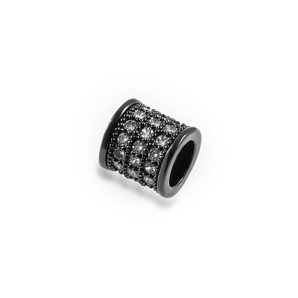 Cirkon cső köztes gyöngy. 8mm. Fekete szín, fehér kristály.