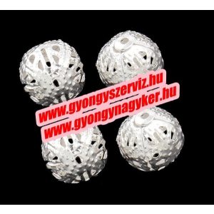 Fémgyöngy, fém filigrán ékszergyöngy. 10mm. ezüst szín.  20db.